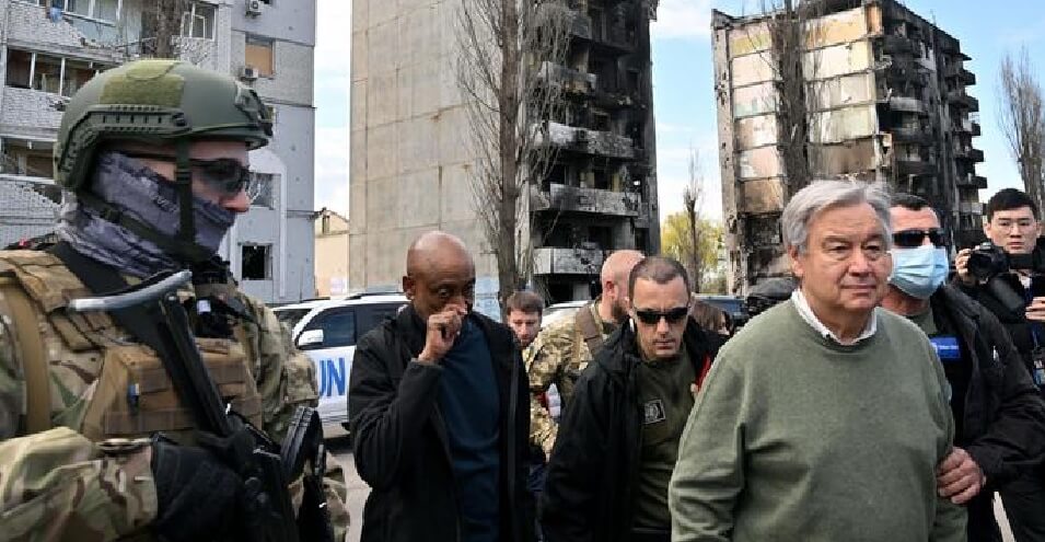 روسیه در جریان بازدید گوترش کی‌یف را بمباران کرد